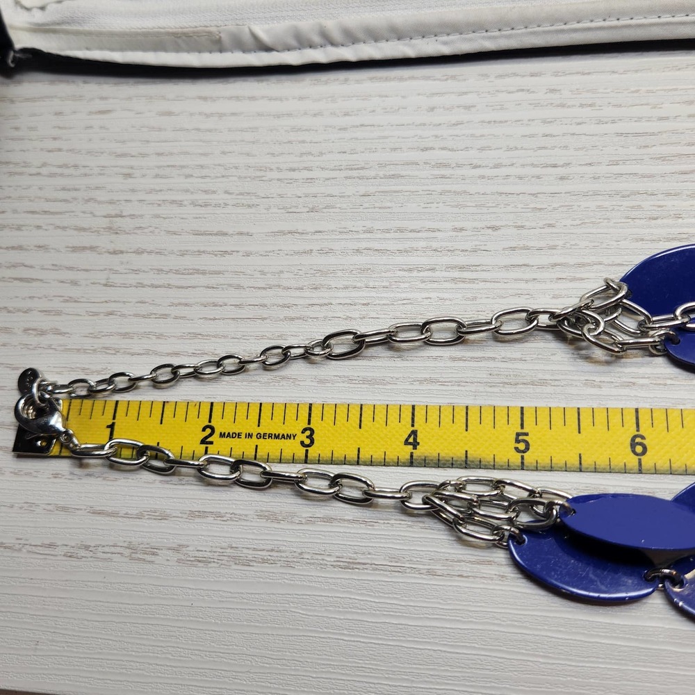 Ann Taylor Loft Blue Stone Metal Silver Tone Chain Statement Necklace Flower - Picture 6 of 6